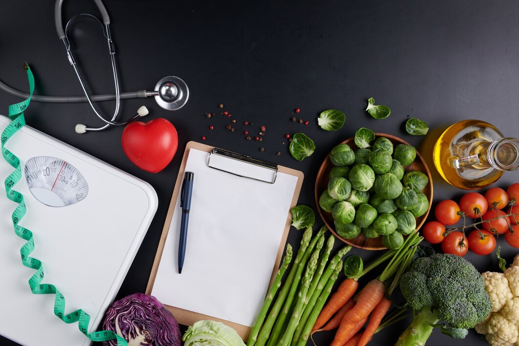 Contoh piring makanan sehat untuk diabetes dengan sayuran segar, protein tanpa lemak, dan karbohidrat kompleks
